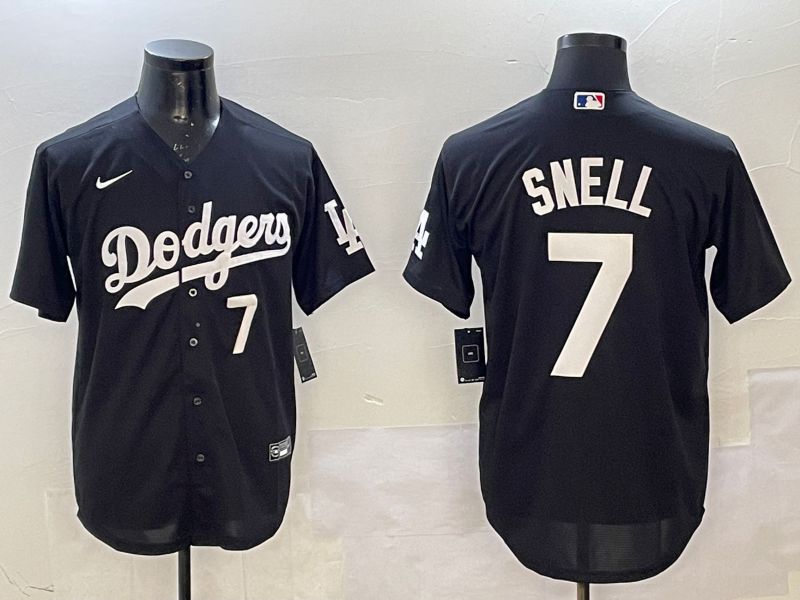 Men Los Angeles Dodgers 7 Snell Black Game 2025 Nike MLB Jersey style 3